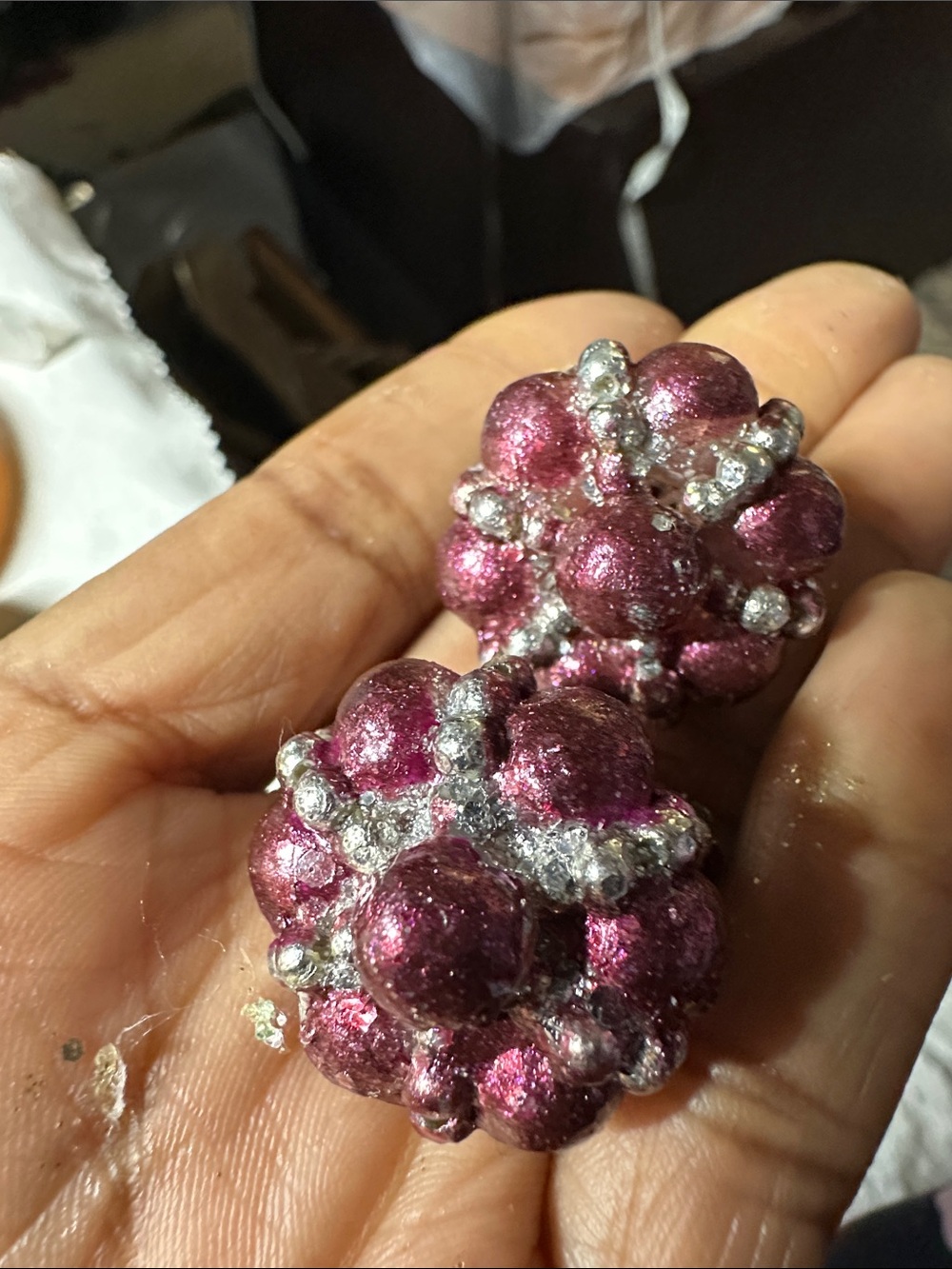 Pink Cluster Crystal Clip-On Earrings -wear/tear